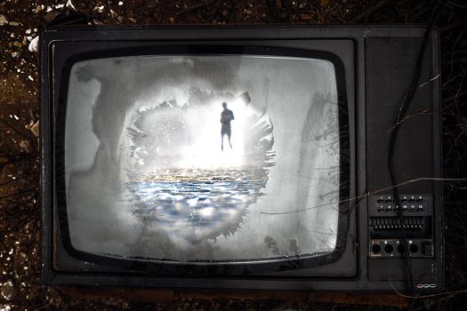 tv broken in bombing of ukraine in kiev.high quality