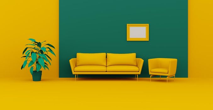 3d Abstract interior. Interior template. Bright color in the interior