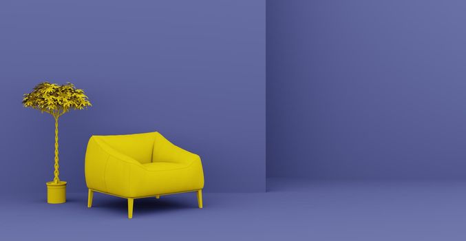 3d Abstract interior. Interior template. Bright color in the interior