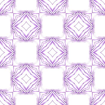 Textile ready unusual print, swimwear fabric, wallpaper, wrapping. Purple flawless boho chic summer design. Watercolor medallion seamless border. Medallion seamless pattern.