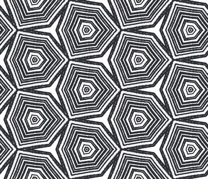 Textured stripes pattern. Black symmetrical kaleidoscope background. Textile ready surprising print, swimwear fabric, wallpaper, wrapping. Trendy textured stripes design.