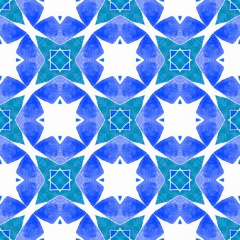 Chevron watercolor pattern. Blue fantastic boho chic summer design. Textile ready captivating print, swimwear fabric, wallpaper, wrapping. Green geometric chevron watercolor border.