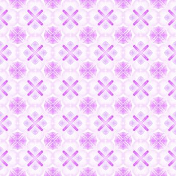Textile ready terrific print, swimwear fabric, wallpaper, wrapping. Purple lively boho chic summer design. Hand painted tiled watercolor border. Tiled watercolor background.
