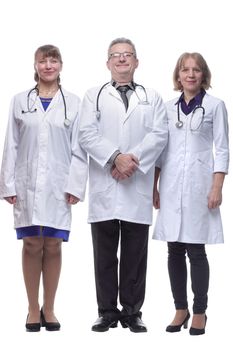 Medical team wearing white coat looking at camera, smiling