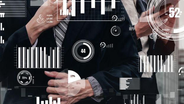 Conceptual business dashboard for financial data analysis . 3D render computer graphic .