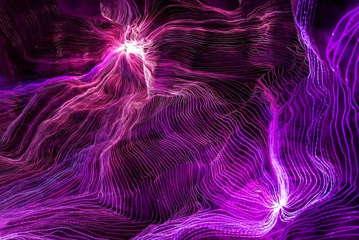 Abstract wave of digital weave lines connecting network dots and dark background . Modern 3D mesh pattern design geometric showing futuristic computer science technology concepts .