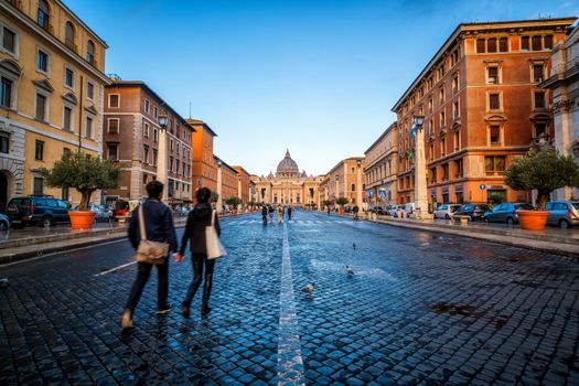 Vatican City, Vatican, Oct 6, 2017: Street in front of St Peter 's Basilica in Vatican, Rome, Italy. Saint Peter's is a church built in Renaissance style located in Vatican City, Rome, Italy.