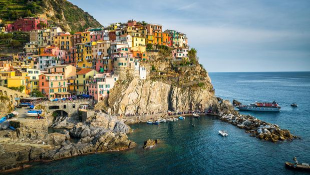 Manarola Village, Cinque Terre Coast of Italy. Manarola is a beautiful small town in the province of La Spezia, Liguria, north of Italy and one of the five Cinque terre travel attractions to tourists.