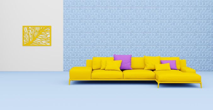 3d Abstract interior. Interior template. Bright color in the interior