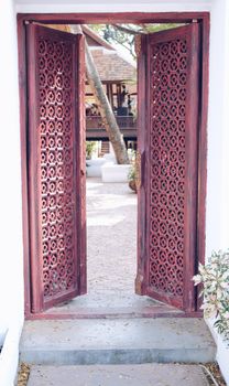 red old vintage retro wooden door arch
