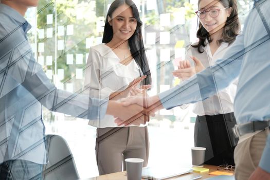 businessman shaking hands after meeting. Business people handshaking. Greeting deal, teamwork partnership concept.