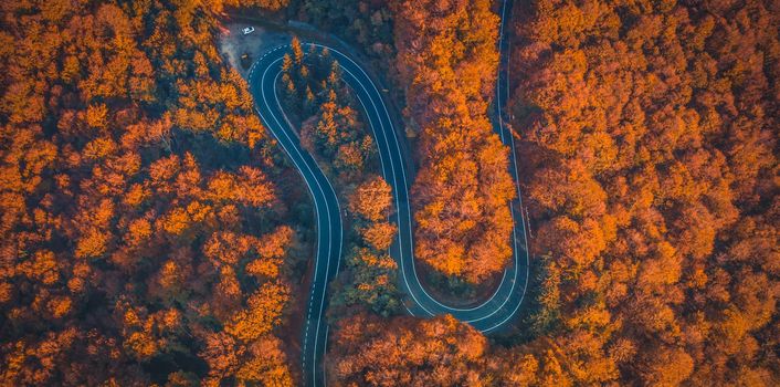 Top view of Transfagarasan mountain road at autumn