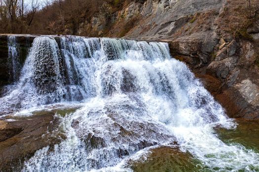 Big beautiful waterfall. Travel in Bulgaria. Hristovski waterfall