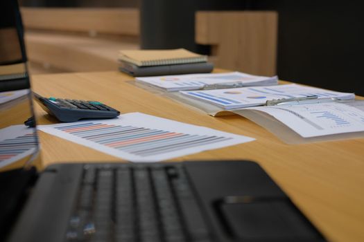 document computer on wood desk at office workplace. business workspace
