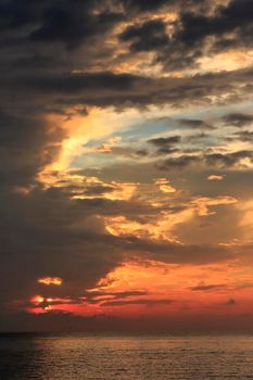 photograph of the sunrise from the sea and the beautiful sky and morning clouds