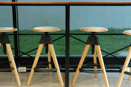 wood stool chair in cafe coffee shop cafeteria restaurant food center interior