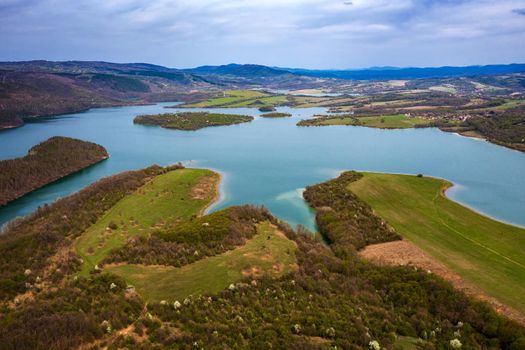 Amazing aerial view from a drone at Dam Yovkovtsi, Bulgaria