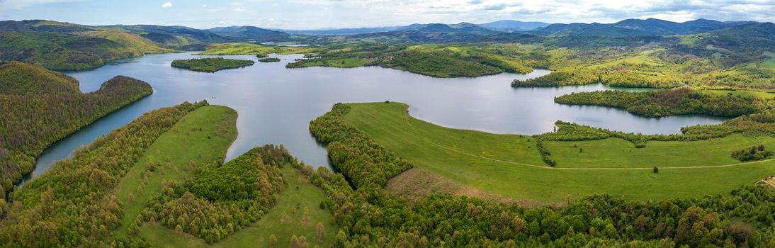 Amazing aerial panorama from a drone at Dam Yovkovtsi, Bulgaria