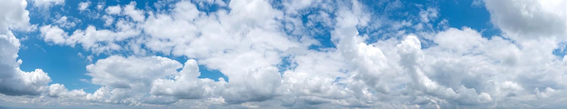 Panoramic view of blue sky with fluffy clouds