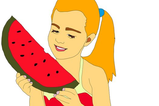 Cute girl eating watermelon design.