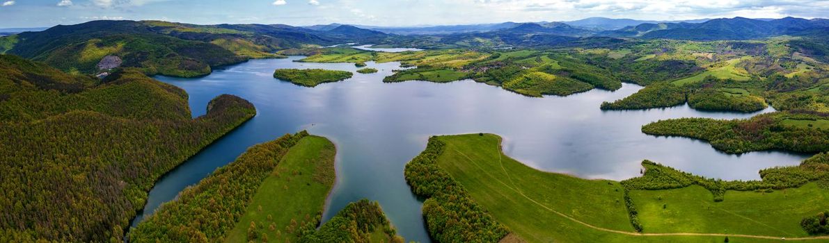 Amazing aerial panorama from a drone at Dam Yovkovtsi, Bulgaria