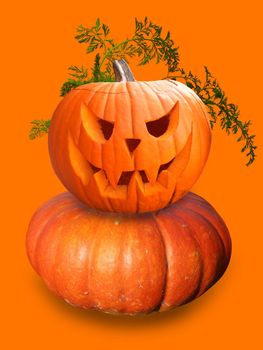 Pumpkin character isolated on orange background 3d illustration