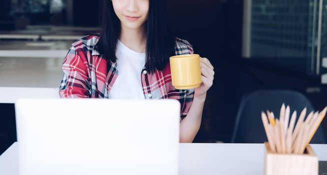 girl teenager college high school student studying with computer laptop