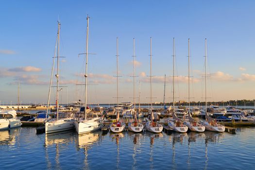 Sopot, Poland, Oct 5, 2018: Many yachts and boats parked at Sopot marina near the