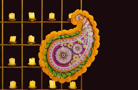 Marigold garland and decorations in Diwali festival