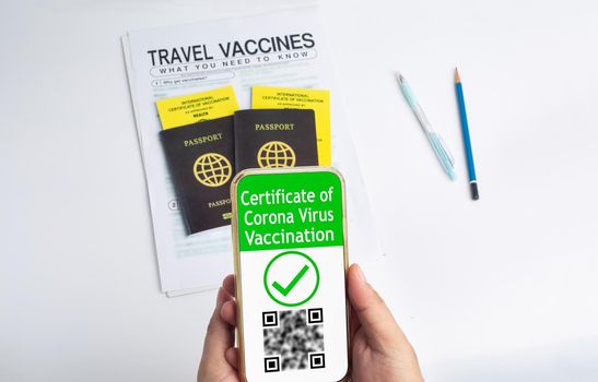 Digital Covid vaccination certificate on moble phone.