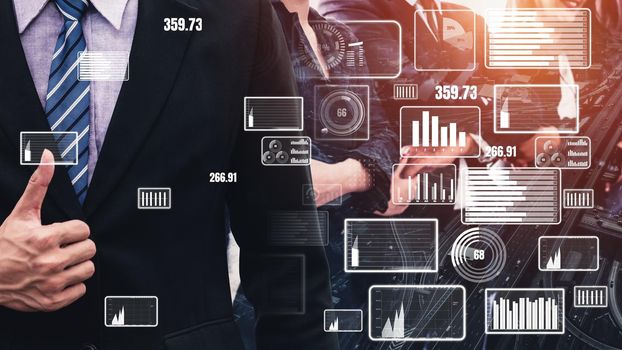 Conceptual business dashboard for financial data analysis . 3D render computer graphic .