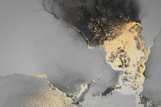 Dark gold abstract background of marble liquid ink art painting on paper . Image of original artwork watercolor alcohol ink paint on high quality paper texture .