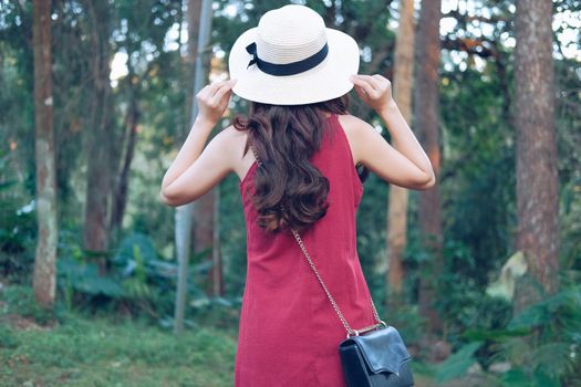 young asian woman traveler tourist traveling visiting landmark. journey trip travel concept