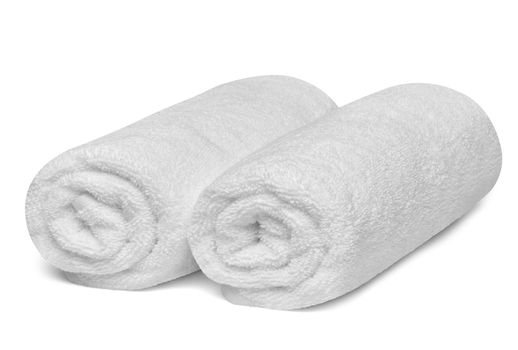 close up of a stack of white towels bathroom on white background