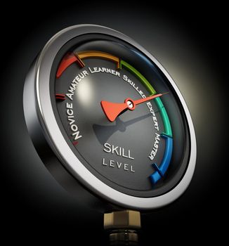 Pressure valve with skill levels ranging from novice to master. 3D illustration.