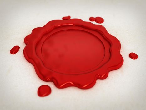 Red wax stamp isolated on white background. 3D illustration.