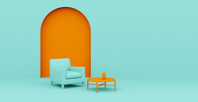 3d Abstract interior. Interior template. Bright color in the interior