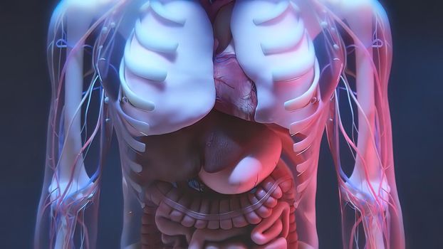 3D animated male internal organs anatomy 3D illustration