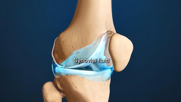 The thigh bone is the large upper leg bone that connects the lower leg bones to the pelvic bone 3D illustration