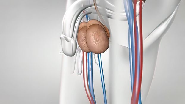The male reproductive system. Anatomy of the Male Reproductive System 3D illustration