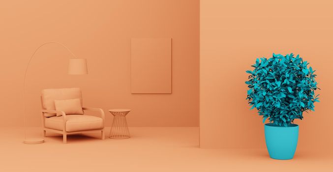 3d Abstract interior. Interior template. Bright color in the interior