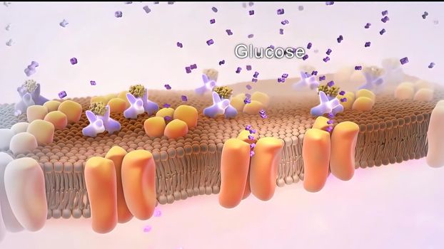 Insulin is a hormone produced by your pancreas that controls the amount of glucose in your bloodstream at any given time. 3D illustration