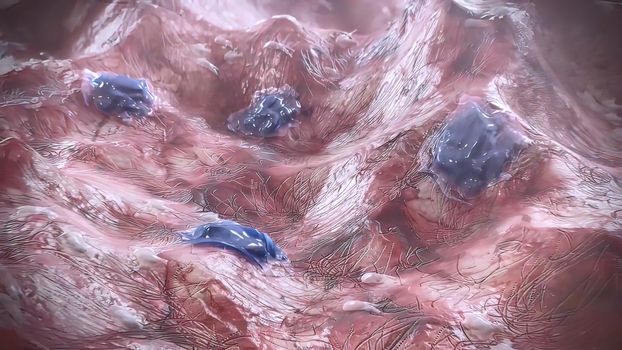 Pannus is an abnormal layer of fibrovascular tissue or granulation tissue. 3d illustration