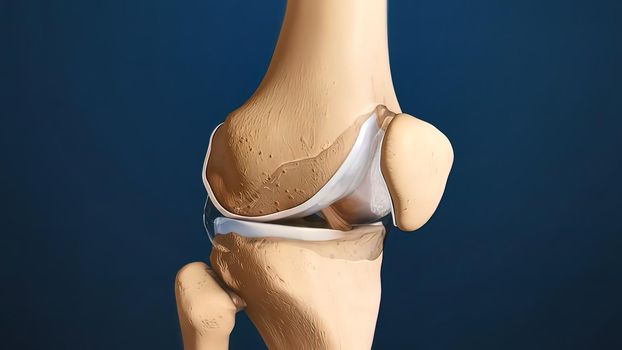 Cross section through a typical synovial joint showing the bone synovial membrane synovial fluid cartilage and ligament 3d illustration