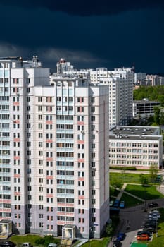 Moscow, Russia - May 29. 2022. Beautiful cityscape of a residential area from top