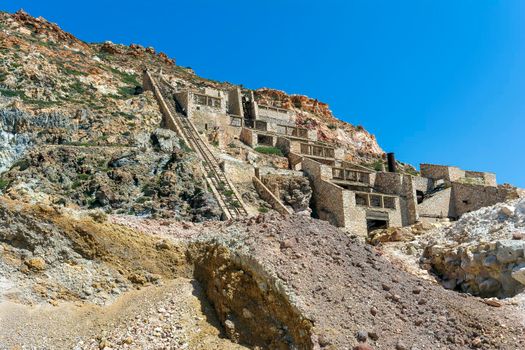 Beach near abandoned sulphur mines at Milos island, Cyclades, Greece