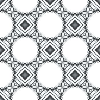 Textile ready lively print, swimwear fabric, wallpaper, wrapping. Black and white classy boho chic summer design. Watercolor summer ethnic border pattern. Ethnic hand painted pattern.