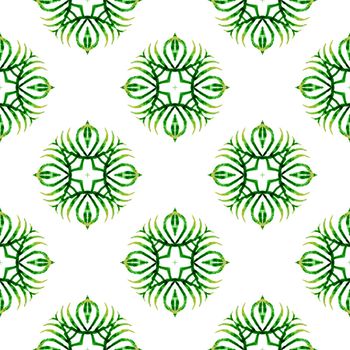 Textile ready attractive print, swimwear fabric, wallpaper, wrapping. Green unique boho chic summer design. Summer exotic seamless border. Exotic seamless pattern.