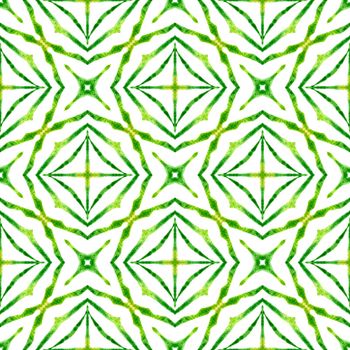 Green geometric chevron watercolor border. Green mesmeric boho chic summer design. Textile ready bizarre print, swimwear fabric, wallpaper, wrapping. Chevron watercolor pattern.