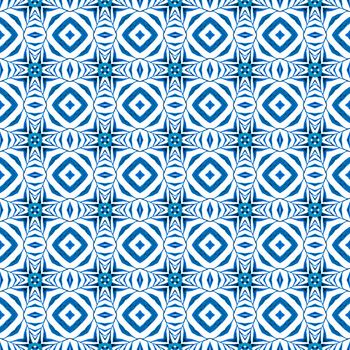 Ethnic hand painted pattern. Blue classy boho chic summer design. Watercolor summer ethnic border pattern. Textile ready indelible print, swimwear fabric, wallpaper, wrapping.